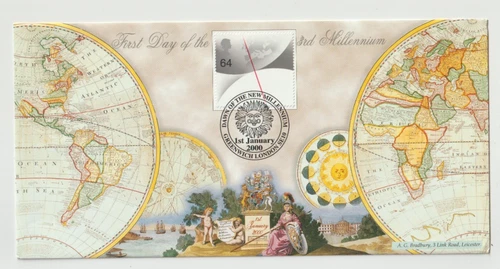 1/1/2000 UK GB Cover - New Millennium - Antique Maps - Greenwich Special P/M