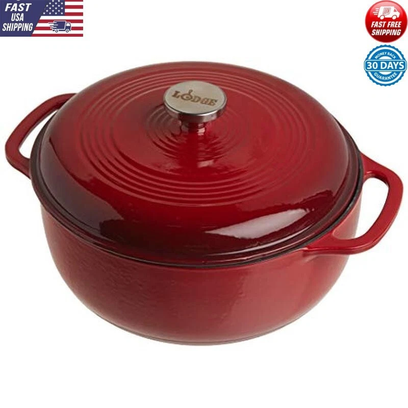 6QT Enameled Cast Iron Dutch Oven Dual Handles Oven Safe to 500°F Spice Red New