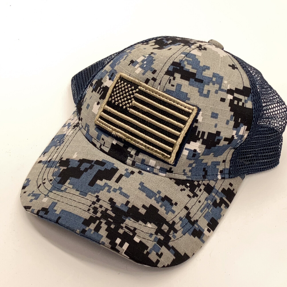 American Flag Hook Loop Patch Trucker Cap Digital… - image 2