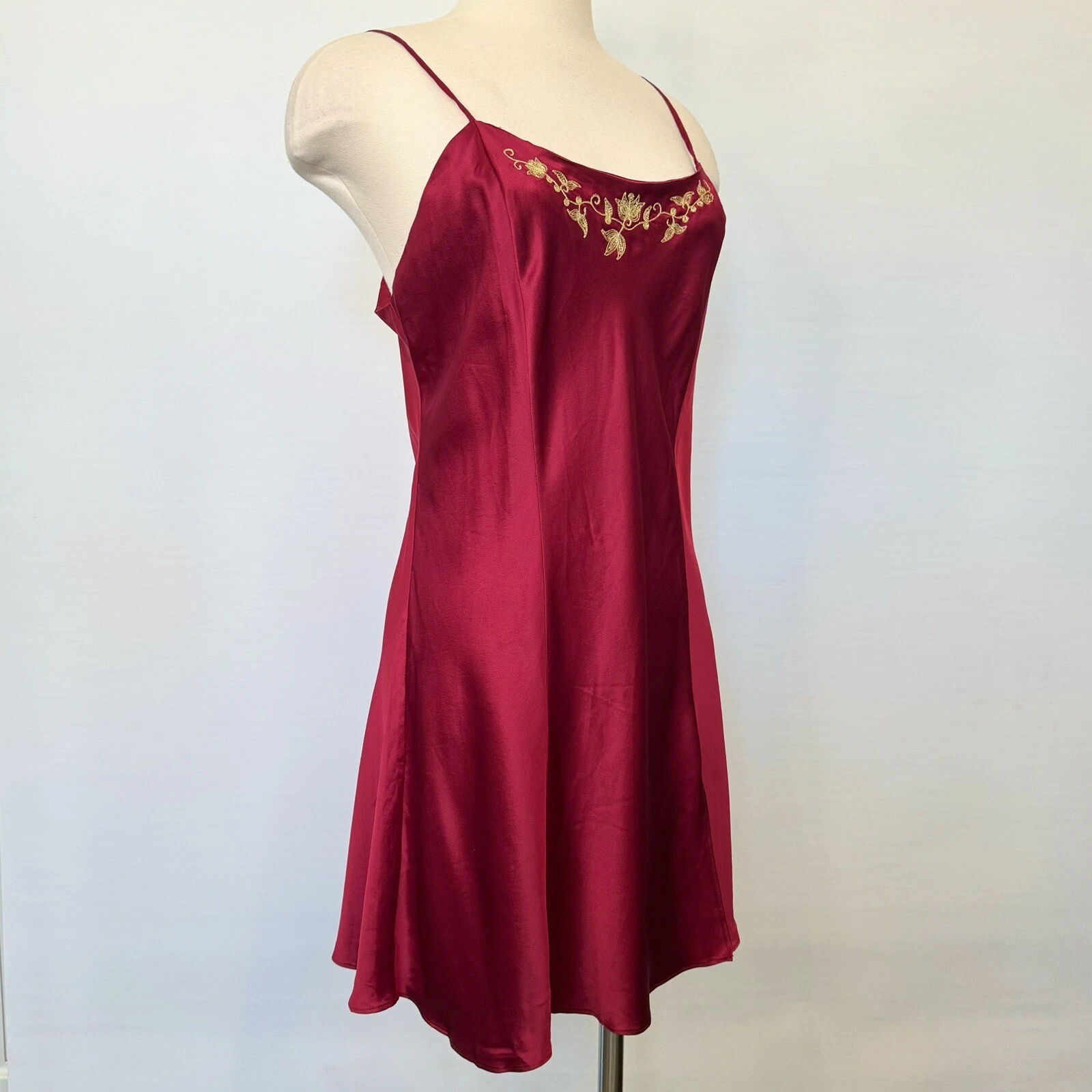 UNDERCOVER Abito slip vintage anni 90 Victoria’s Secret seta rosso intenso oro ricamo dorato L
