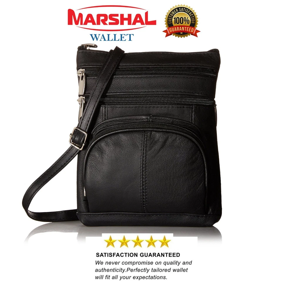 MARSHAL WALLET Leather Shoulder Bag Handbag Purse Cross Body Organizer Wallet Multi Pockets