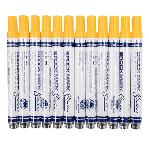 12 Yellow Brockmark Slimline Paint Industrial Markers Pen Auto Construction Arts