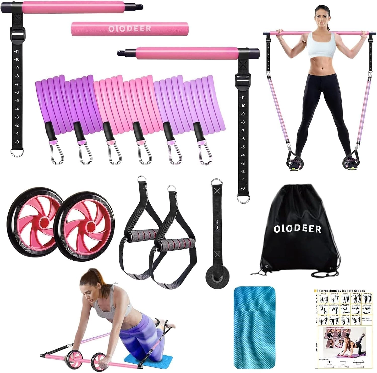 Pilates Bar Kit with Resistance Bands Reformer Exercise Ab Roller full body