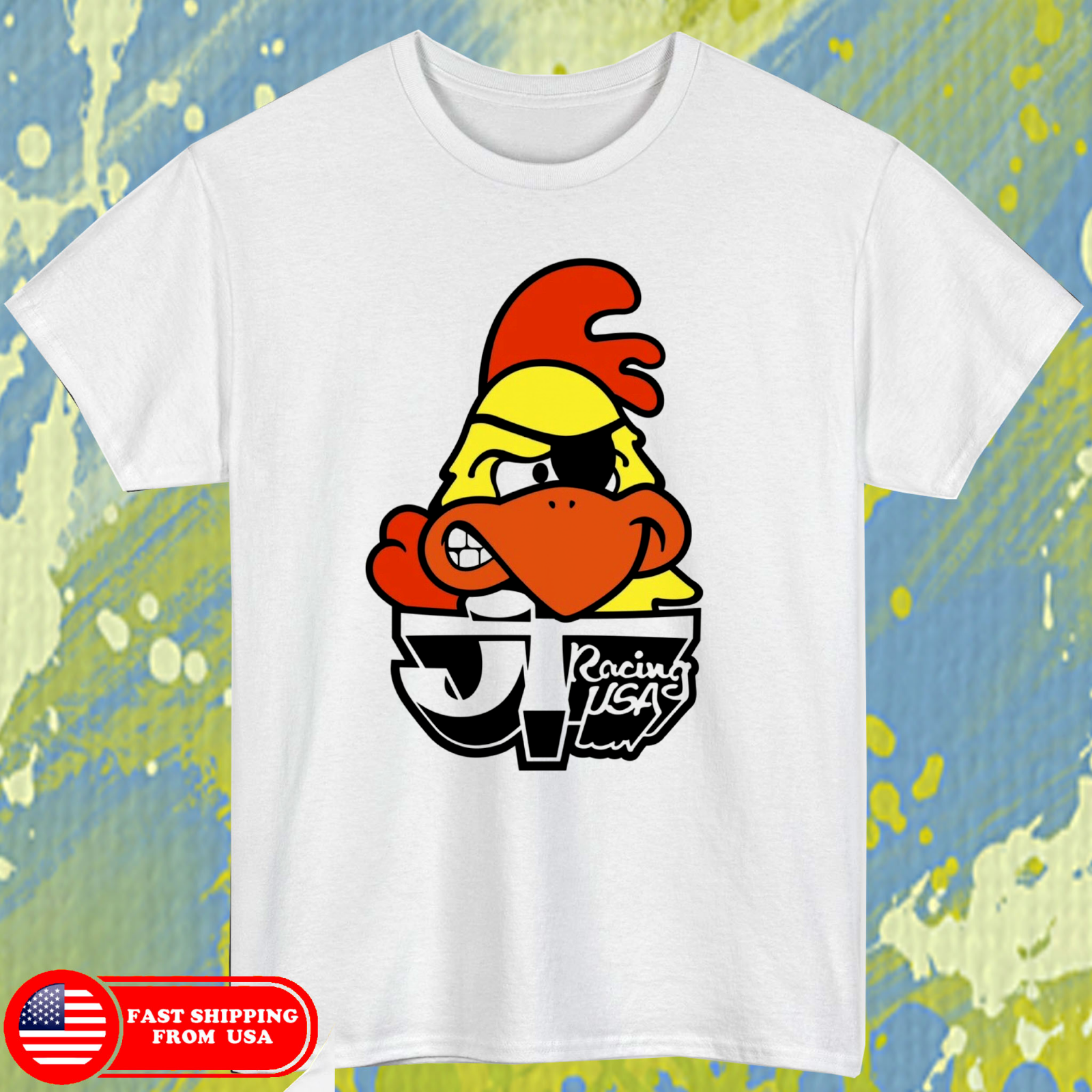 tshirt JT super chicken Bicycle Old School Racing Logo size L white tshirt-image