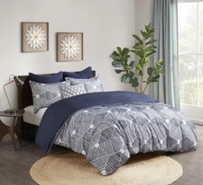 INK IVY ELLIPSE COTTON JACQUARD DUVET COVER SET FULL/QUEEN SIZE