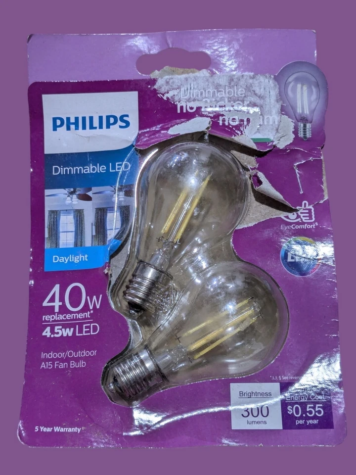 Philips Dimmable LED A15 Fan Bulbs 40W Replacement Daylight 300 Lumens In/Outdr - Image 2 of 3