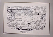 Brooklyn Dodgers Ebbets Field 16x22 Poster Cartoon Lithograph JACKIE ROBINSON