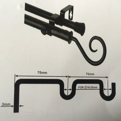 Curtain Pole Bracket Double Rod Wall Bracket Holder Heavy Duty Metal (2 pieces)  - Picture 11 of 18