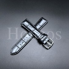12-22 MM Mens Crocodile Grain Embossed Padded Leather Watch Band Strap Black