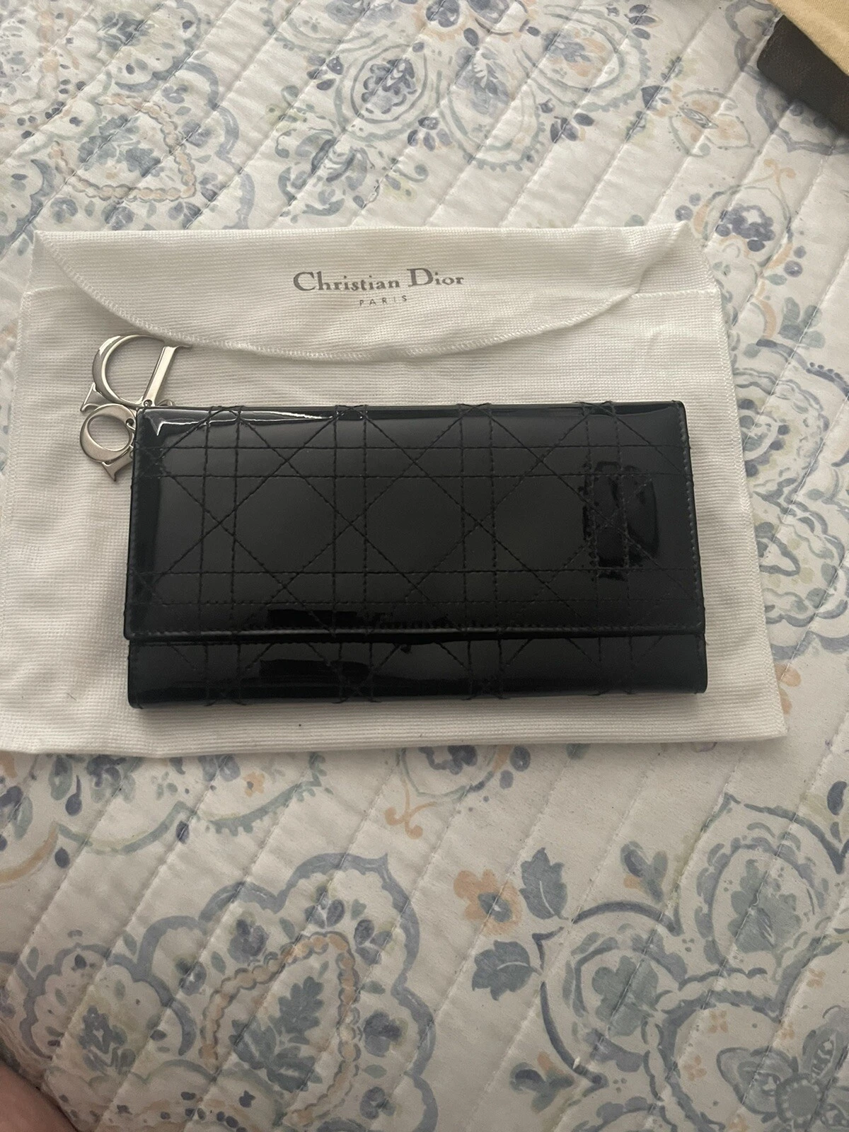 Portefeuille continental Christian Dior noir verni