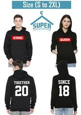 Couple Matching HOODIES King Queen HIP HOP TOGETHER SINCE Back Side DATE NUMBERS
