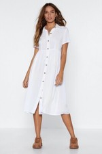 Nastygal Button Down Short Sleeves Midi Shirtdress In White Size 2 US Small NWT