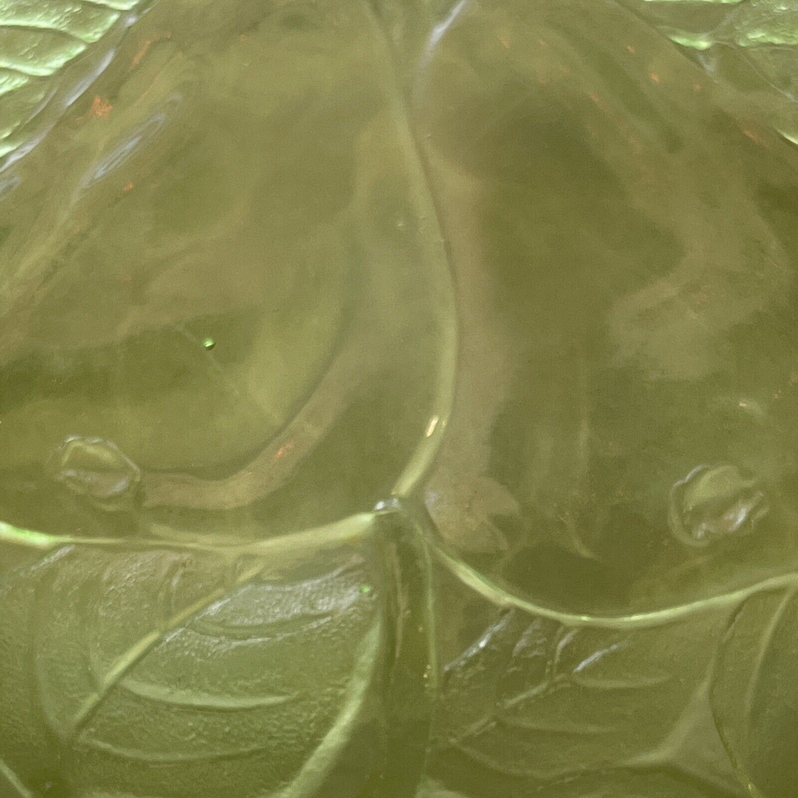 Vintage Green Uranium Glass Pear Plate UV Reactive Glow 8” Dessert Salad Dish