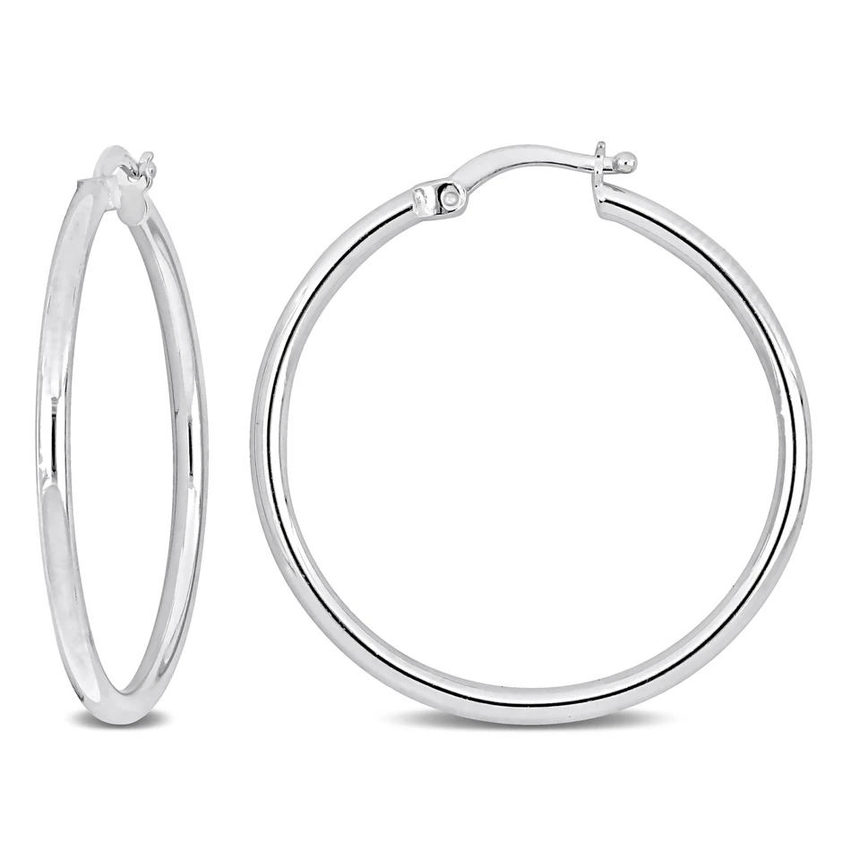 Amour Sterling Silver 32x2mm Hoop Earrings