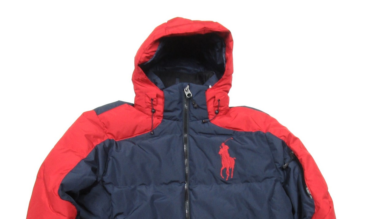 Polo Ralph Lauren Men's Red/Navy Colorblock Big Pony Puffer Down