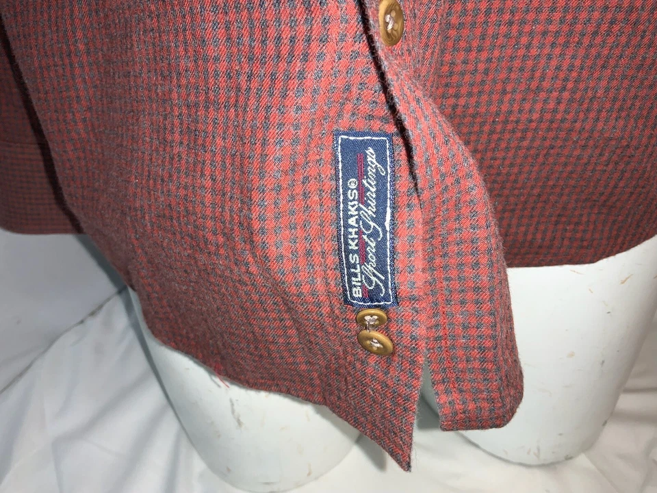 Bill’s Khakis 长袖纽扣衬衫 M 男式红色格子棉美国 YGI K1-151 — 第 4/4 张图片