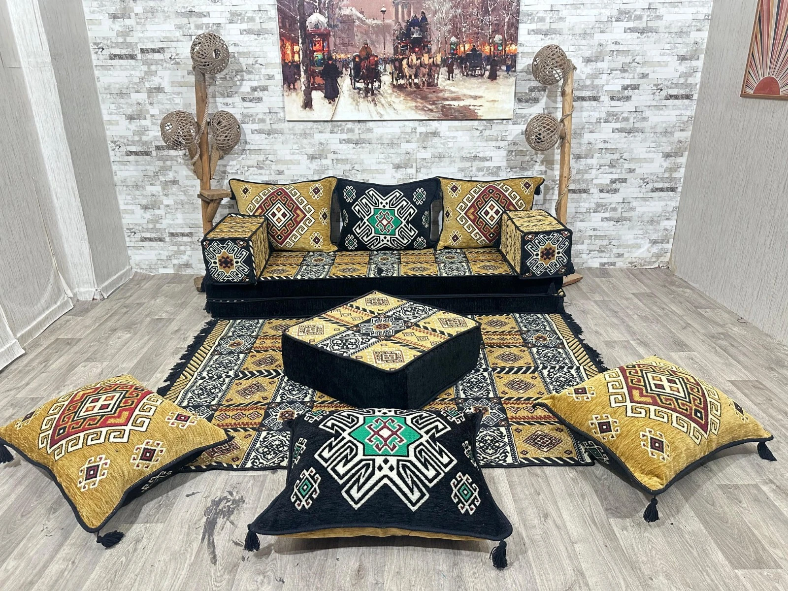 Oriental Sofa, Patio Pallet Sofa, Oriental Seating Area, Seat Cushion