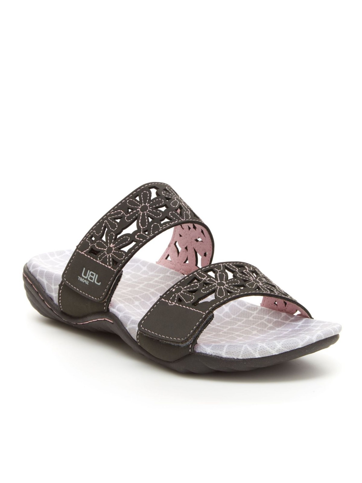 JAMBU Womens Gray Non-Slip Wildflower Round Toe Slip On Slide Sandals 7.5 M