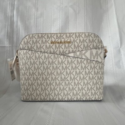 Michael Kors Jet Set Travel Dome Crossbody Bag Vanilla Logo Gold Chain