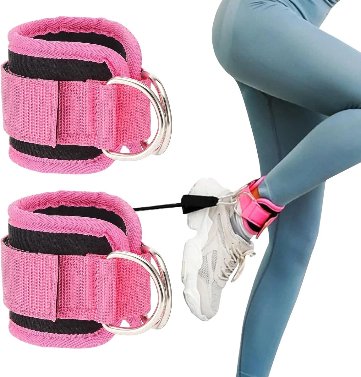 Accessoire Gym Cheville Sangles De Cheville Pour Poulie - Paire De 2 - Avec Double Anneau En D - Pour Exercices Fessiers, Mollets Entraînement Fessiers