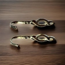 Gold-Coloured Brassed Metal Curtain Hooks Tie Backs Matching Pair With Screws