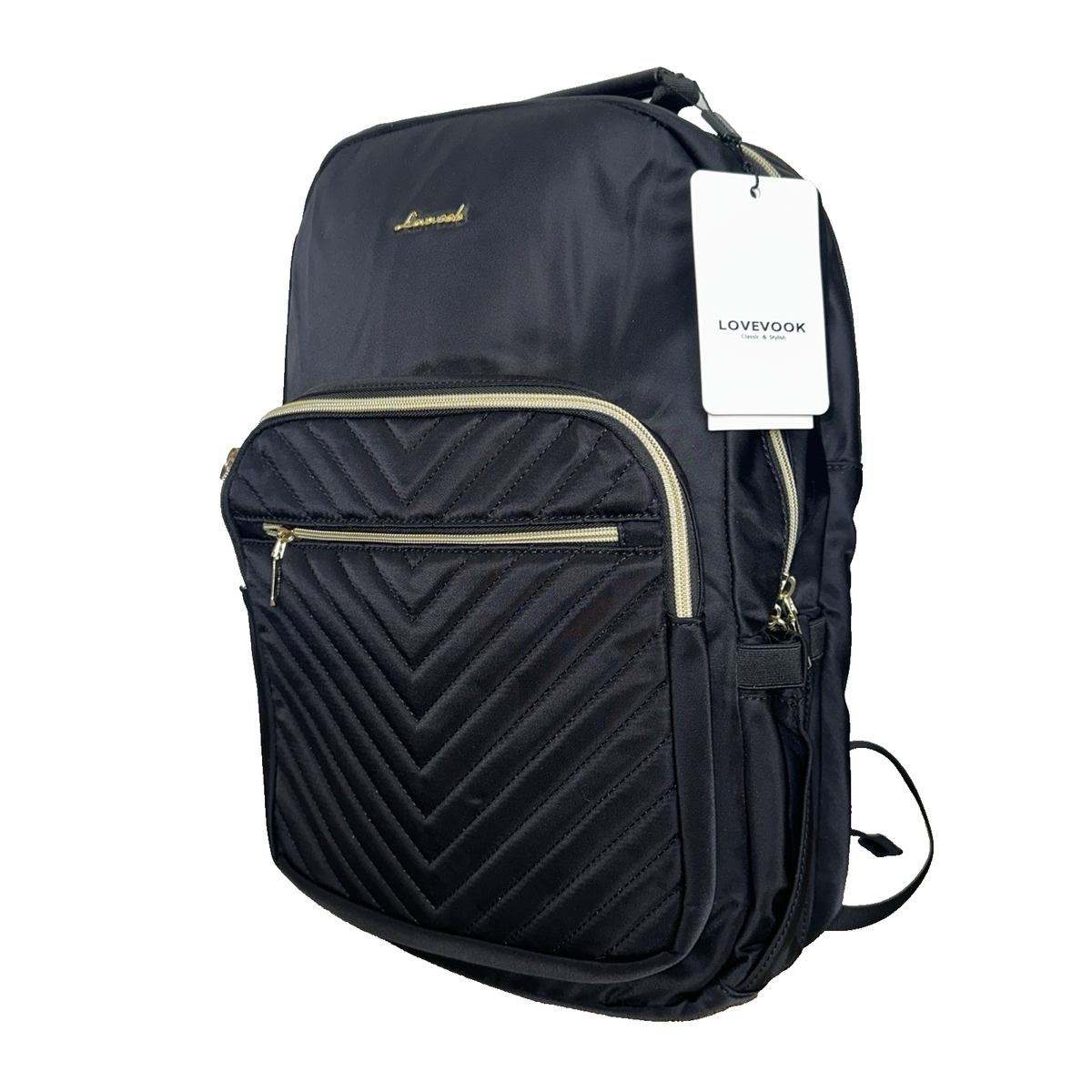 LOVEVOOK Laptop Backpack Black Quilted Women's Waterproof Business Work  School