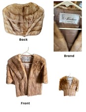 Vintage Mink Fur Stole Luxurious Light Brown Cape Shawl For Women