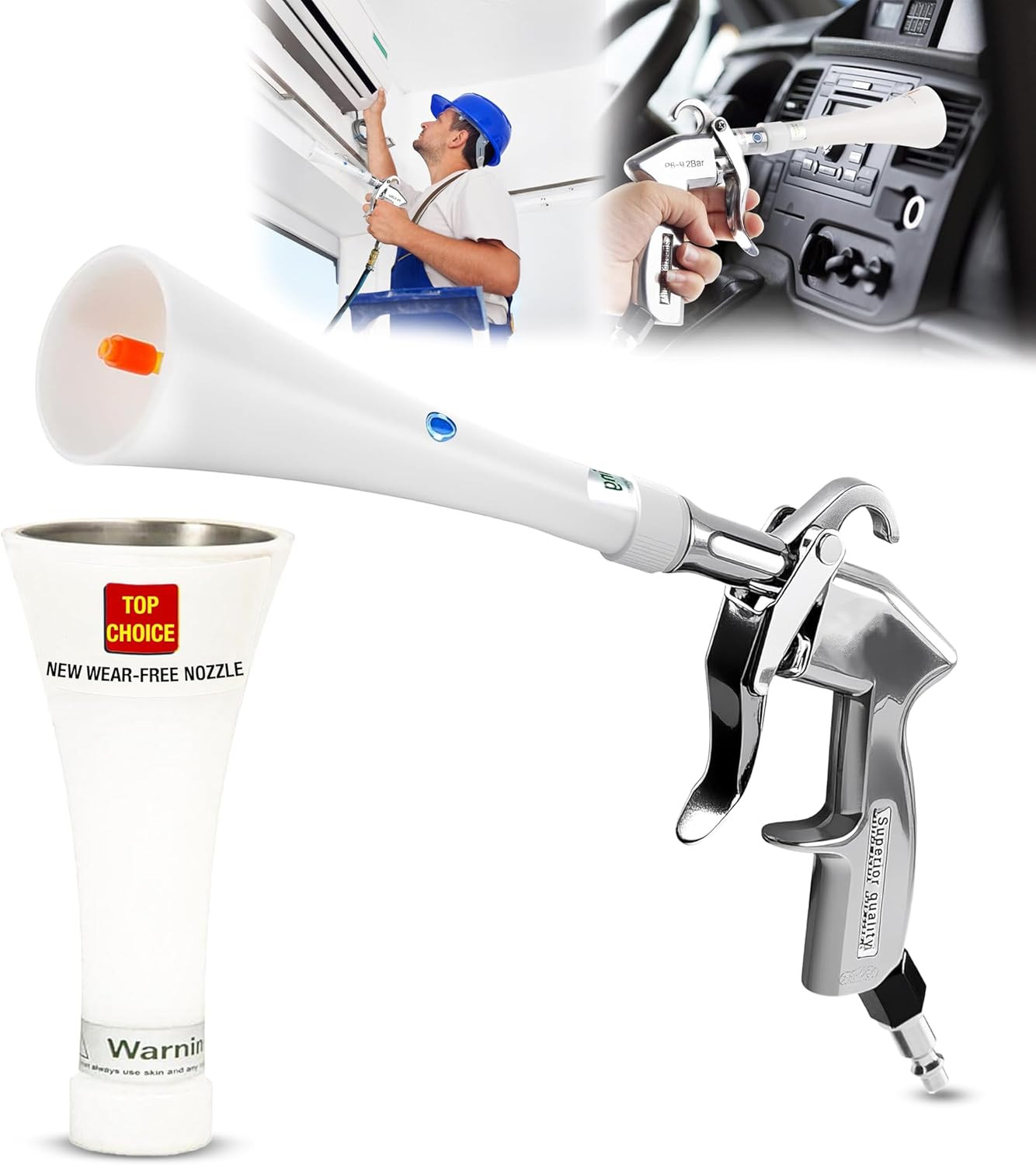 Premium Tornado Air Blow Gun with Nozzle Car Interior Cleaning Quickly Blasts Di