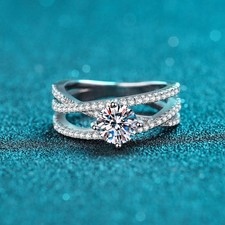 925 Sterling Silver 1.00 Ct VVS1 Moissanite Cross Solitaire Wedding Promise Ring