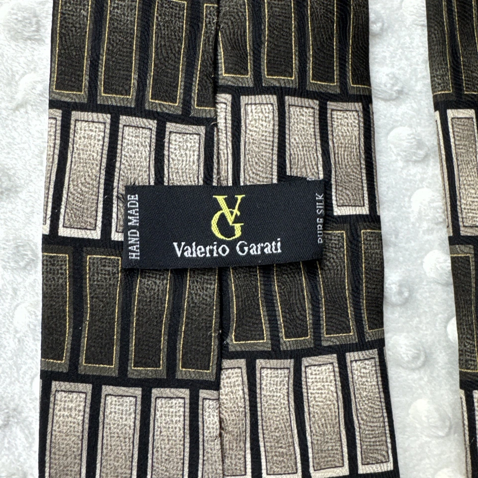 Corbata Cuello Valerio Garati 100% Seda 4"x64" Marrón Negro Bloques Geométricos Foto 3 de 4