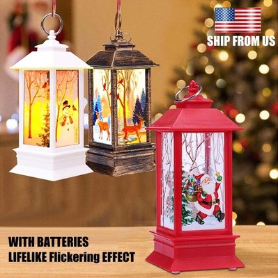 Flickering Candle LED Light Up Lantern Christmas Lamp Xmas Tree Hanging Ornament