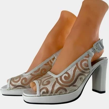 Yves Saint Laurent Platform Sandals Slingback Peep-Toe White SZ (US)5.5/(EU)35.5