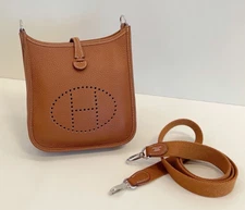 Hermes Evelyne Mini Crossbody Brown Silver Used Women Fashion Classic
