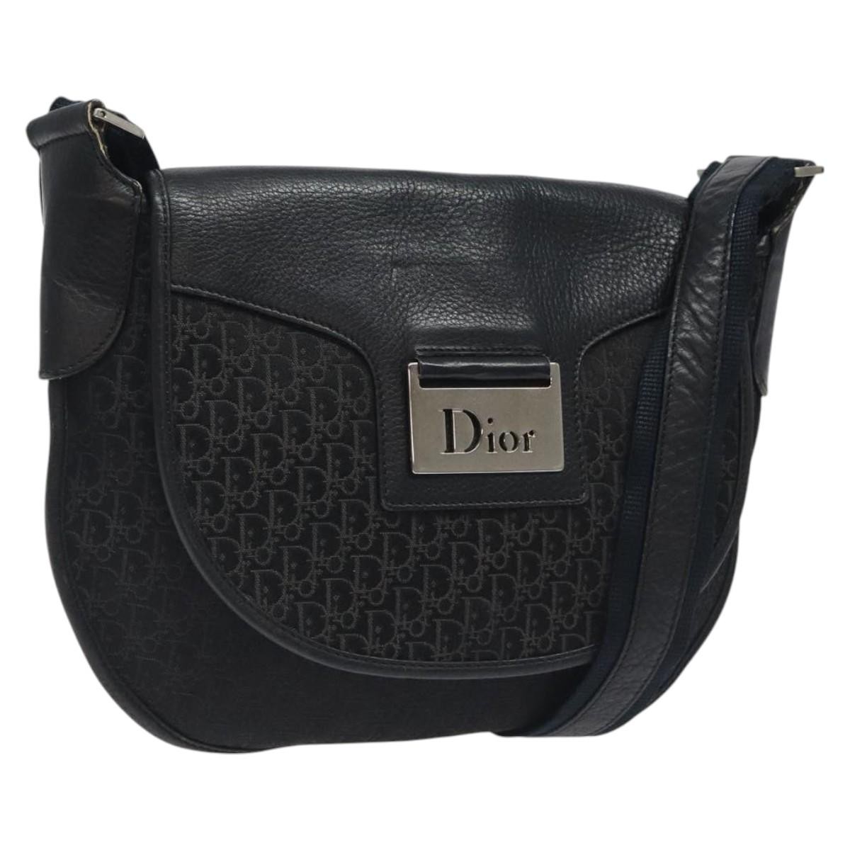 Christian Dior Trotter Canvas Shoulder Bag Black Silver Authentic