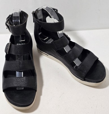 Eileen Fisher Gladiator Sandals Shoes 7.5 Strappy Leather Black $225