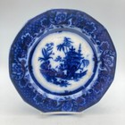 Antique Flow Blue Willow Ironstone Plate Chen-Si Oriental Pagoda 8 1/2" Wide