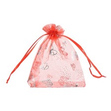100 Pcs Organza Bag 4"x5" Sheer Butterfly Mesh Bags Drawstring Dark Red-Silver