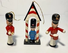 Three Wooden Hand Painted Christmas Nutcracker Ornaments