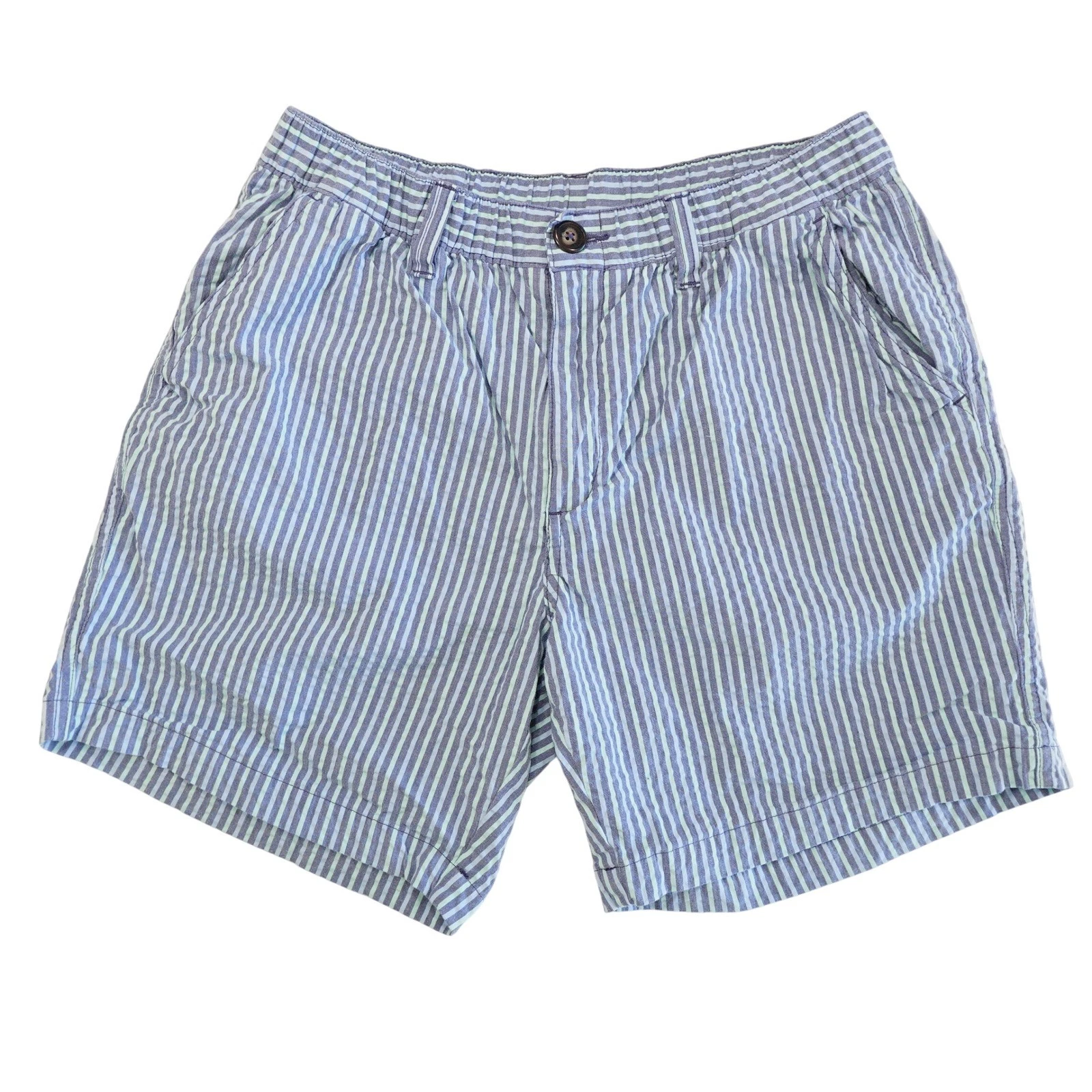 CHUBBIES Men's M Blue Mint Green Striped 7" Inseam Originals Seersucker Shorts
