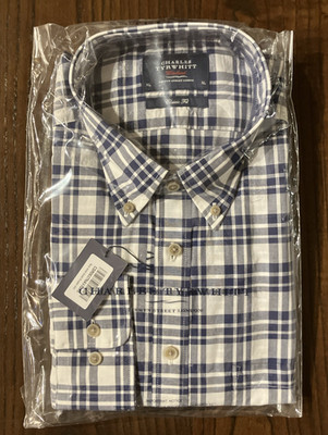 Charles Tyrwhitt Weekend Men's Navy Check Classic Fit Poplin Shirt XL NIB NEW!