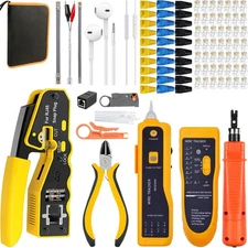 LEATBUY Cat5 Crimping Tool Kit RJ45 Crimper Cat5e/Cat6 Crimp Tool Set for RJ1...