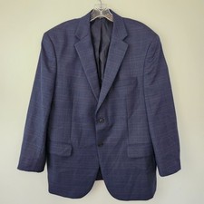 Jos A Bank Blazer Mens 42S Wool Blue Black Windowpane Plaid Sport Coat Old Money