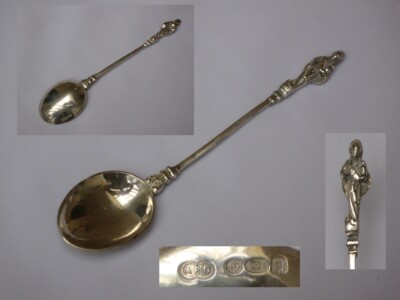 fine detailed Sterling Silver Apostle spoon on plinth