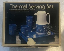 Vintage Drink Serving Set Strawbridge & Thermal Pitcher, Cups & Serving Tray NIB