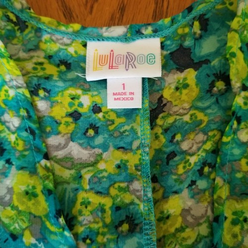 NWT LuLaRoe Size 1 Bianka Blue Gray Yellow Green Floral Print Girl's Kimono - Picture 3 of 4