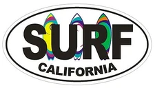 Surf California Oval Bumper Sticker or Helmet Sticker D1350 Surf Surfing Surfer