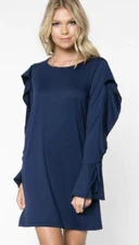 EVERLY BLUE FALLS DRESS NAVY Size M NWT