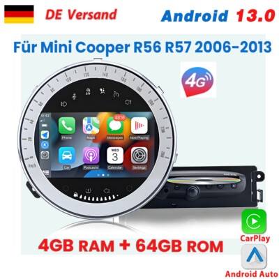 Carplay Android 4+64GB Autoradio 8-Kern GPS NAVI DVD Für BMW Mini Cooper R56 R57