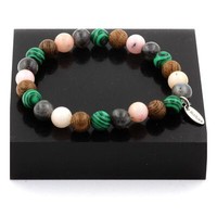 Steine Und Mineralien. Armband Perlen Opal Rosa + Labradorit + Malachit + Holz