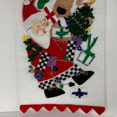 Christmas Wall Hanging Felt Handmade Santa Reindeer Elf Trees Embroidery 30” - Picture 19 of 21
